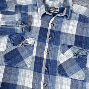 VTG Cold Storage‎ Flannel Shirt Men's XLT Blue Plaid Button Up Foul Weather Gear